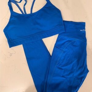Alphalete alphalux Royal Blue Leggings and Sports Bra Set